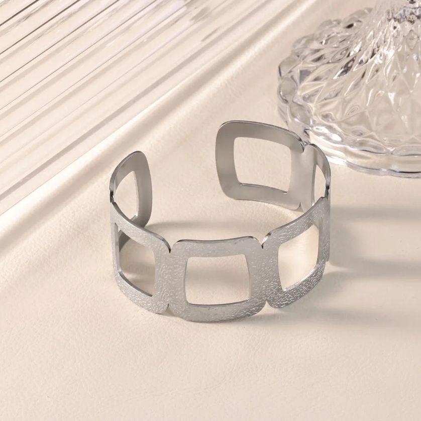 Modern Geometric Open Bangle for Women Stainless Steel Bangle Minimalist Silver Tone Adjustable  Jewelry Gifts