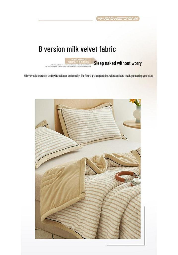 Thickened Three-Layer Baby Milk Fleece Quilted Blanket - Warm, Solid Color, Skin-Friendly Nap Blanket.