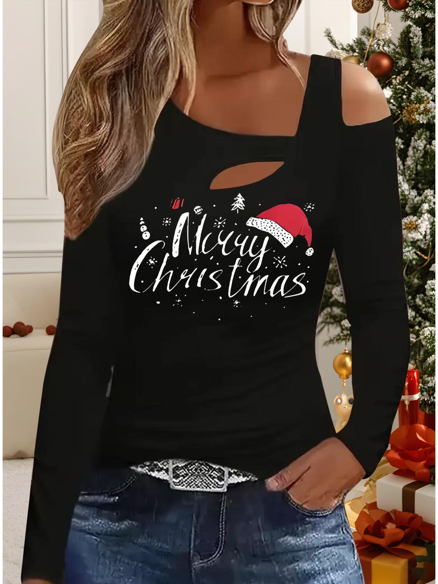 

Осень и Зима Женский Новый Повседневный Топ с Длинным Рукавом Рождественский Узор Идеальный Подарок на Хэллоуин Рождество Футболка XXL чёрный