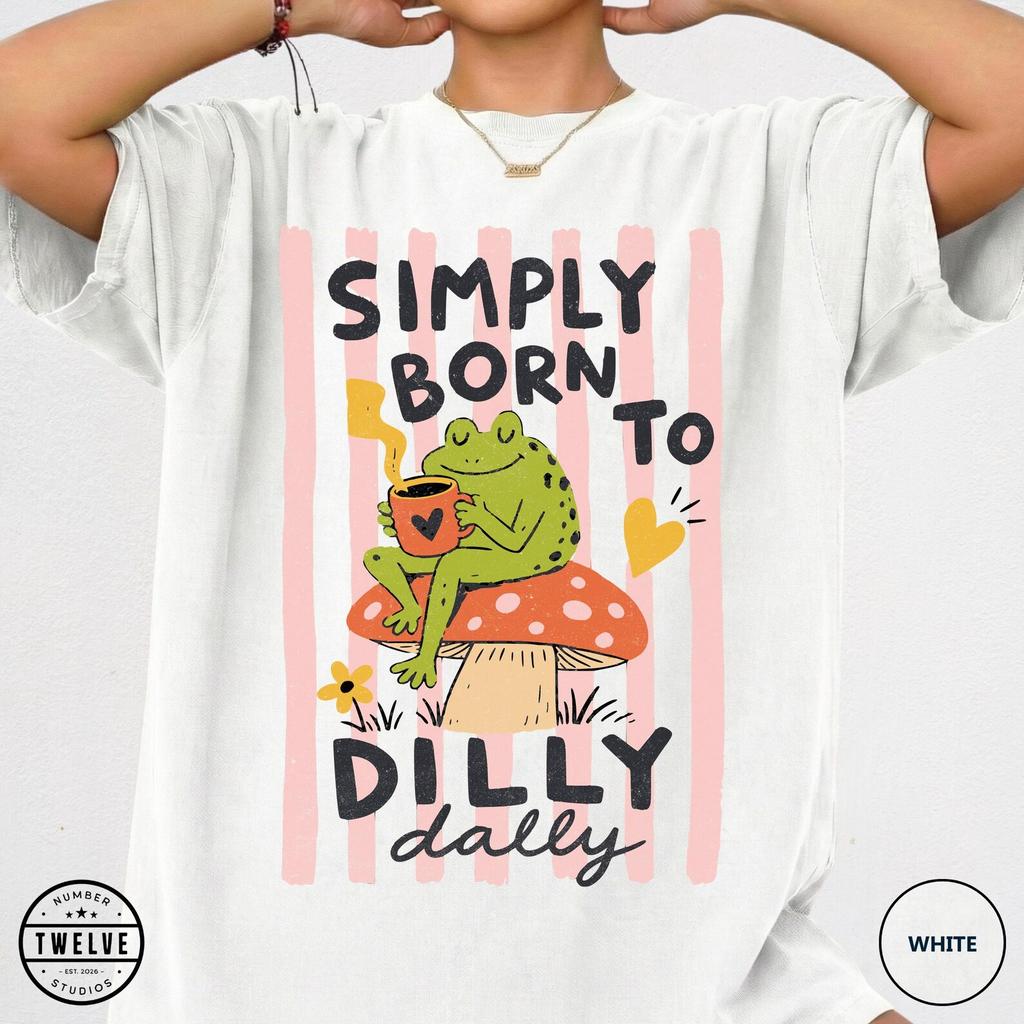 Comfort Colors® Simply Born To Dilly Dally Shirt, Cottagecore Frog Tee, Mushroom Coffee, Froggy T-Shirt, Womens Tshirt, Cozy Season Gift