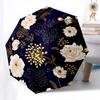 Floral Pattern, Navy Blue Background Themed Automatic Opening and Closing Umbrella, Brightly Colored 8-rib Portable Umbrella, Suitable for M
