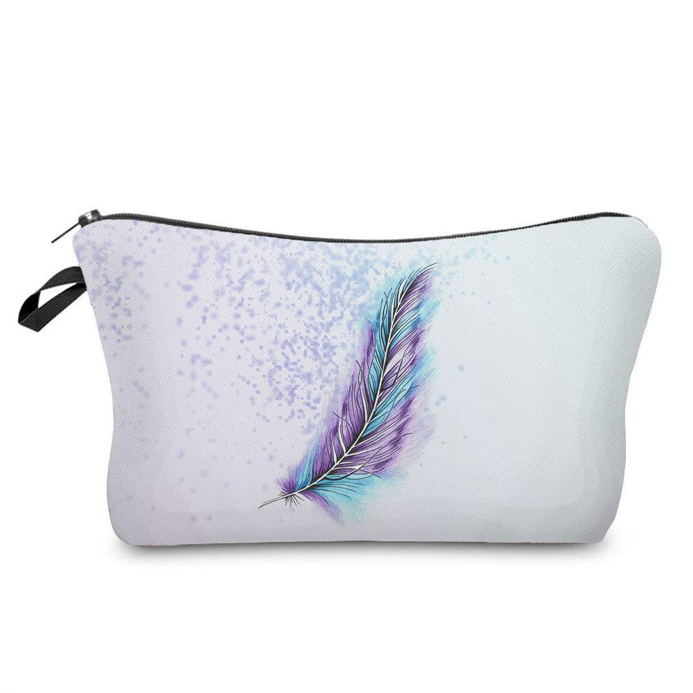 Women Feather Print Cosmetic Bag Toiletries Organize Travel Storage Case  6375