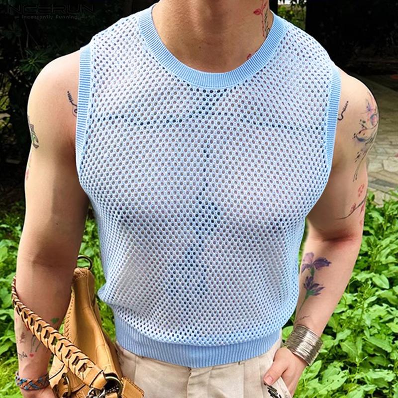 INCERUN Herren Ärmellos Mesh Durchsichtig Party Club Tanktops