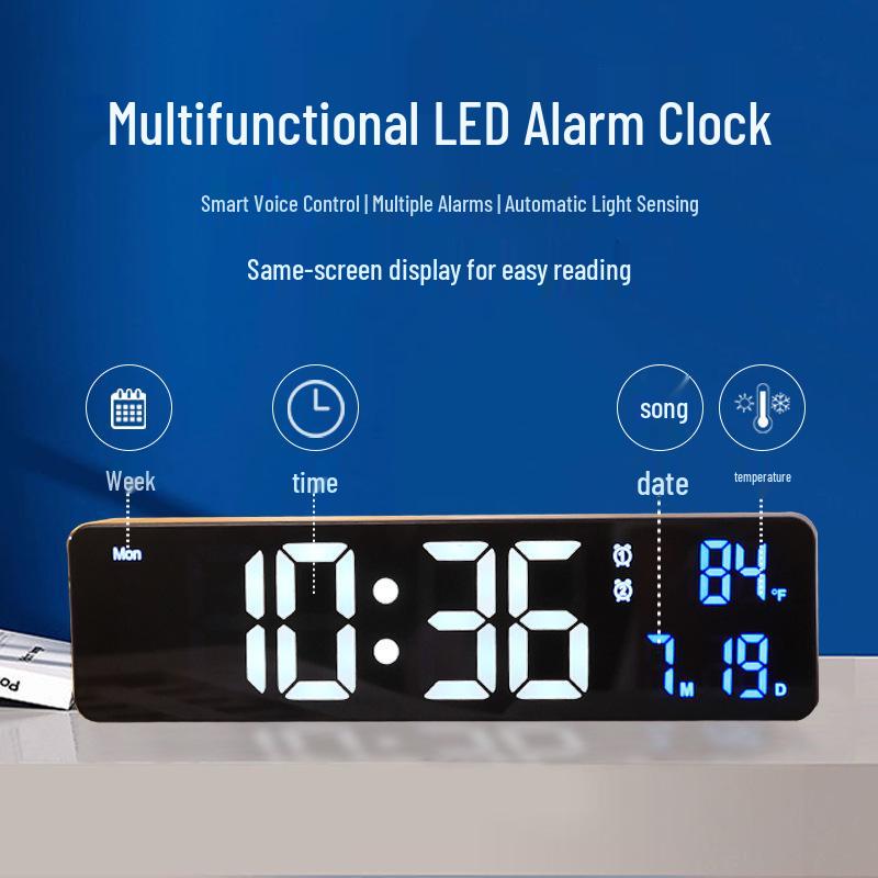 Rechargeable LED Digital Alarm Clock with Temperature Display and Snooze Function - Wall or Bedside Use.