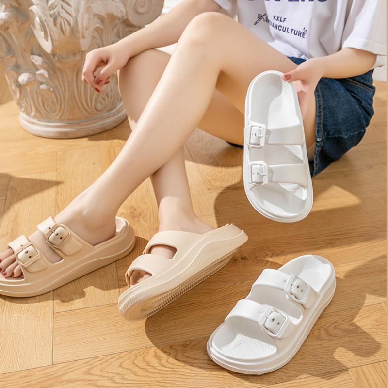 Fashion Women's Platform Slippers Buckle Design Open Toe Flat Slippers Home Mute Non-slip Slides Outdoor Beach Sandals Sandalias