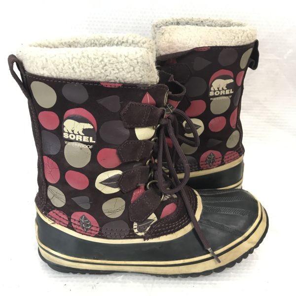 Canada SOREL Snow Boots 24.0 Brown Polka Dot Waterproof Inner Liner(USED)