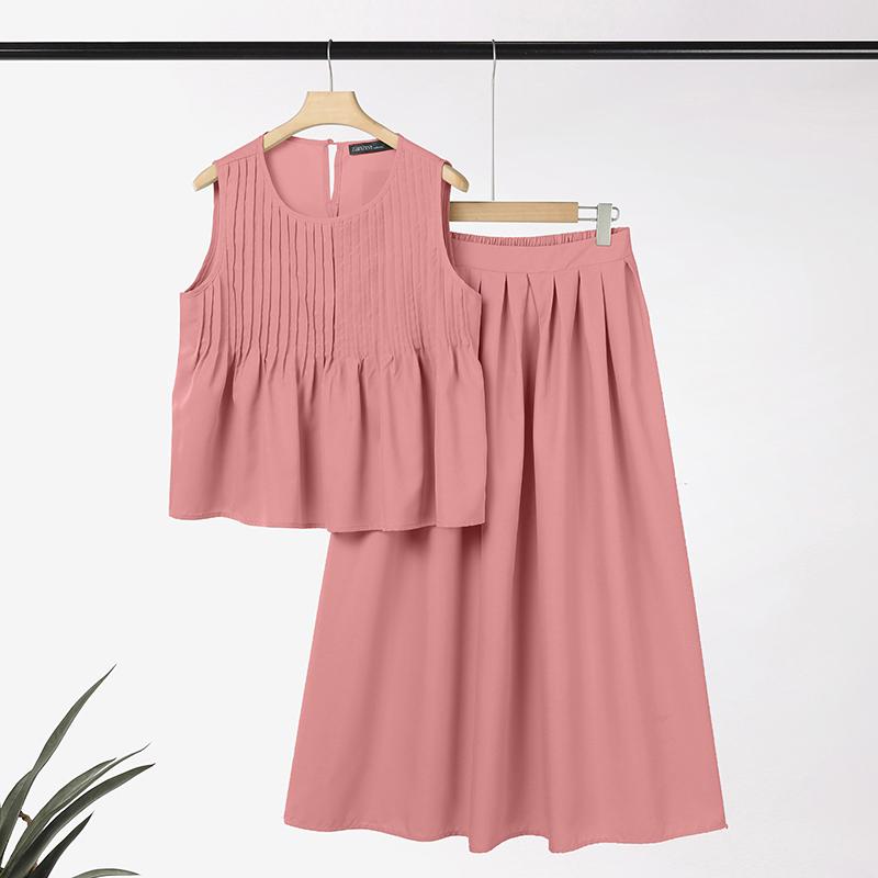 ZANZEA Women Summer Tank Tops and Long Skirts Casual Two Piece Suit Sets