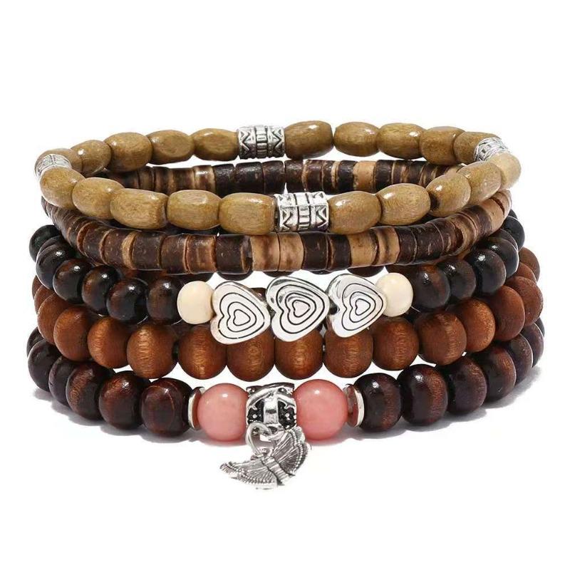 European, American Peace Tree Multi-piece Wooden Bead Beaded Bracelet Retro Simple Men's Personality Stacked Bracelet