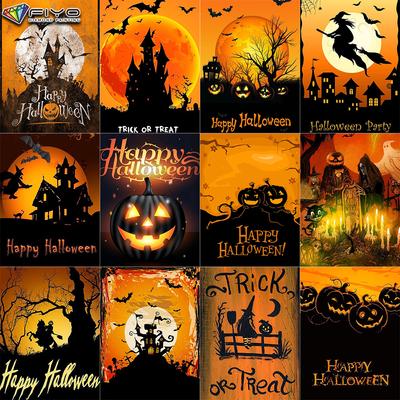5D Diamantmaleri Full Diamond Halloween Gresskar og Hekseslott Diamantmaleri Håndlaget gjør-det-selv-diamantmosaikkmaleri Hjemmedekorasjon