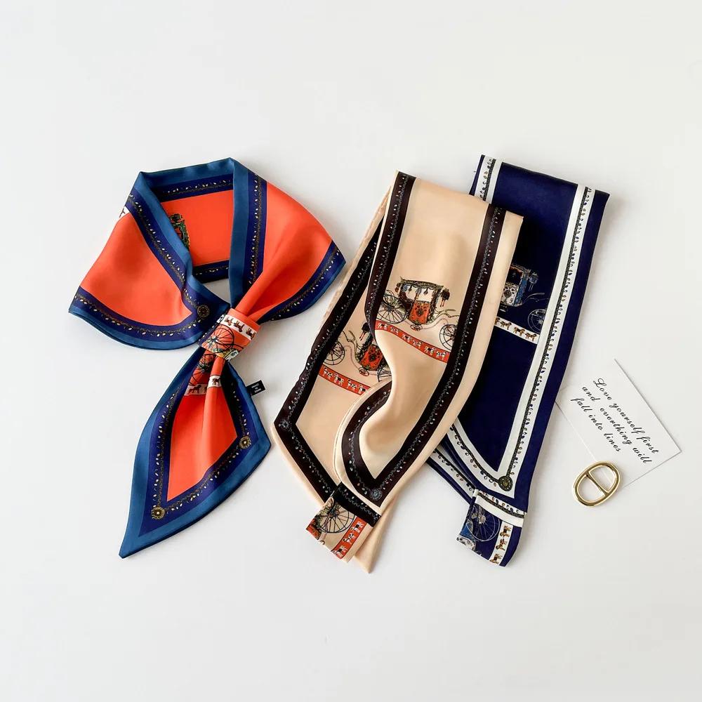 Luxury Brand Skinny Neckerchief Scarf For Women Satin Silk Ribbons Bandana Ladies Neck Tie Wrist Wrap Shawl Echarpe