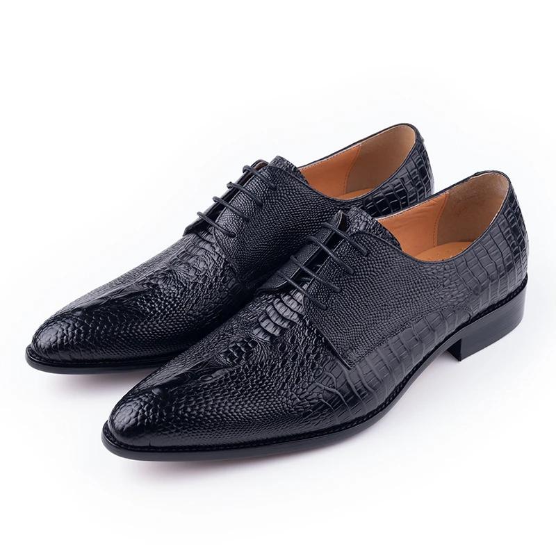 Fashion Fashion Male Derby Dress Leather Shoes Party Printing Luxury Zapatos De Hombre Genuine Leather Oxfords Shoes Black Lace Up Daily