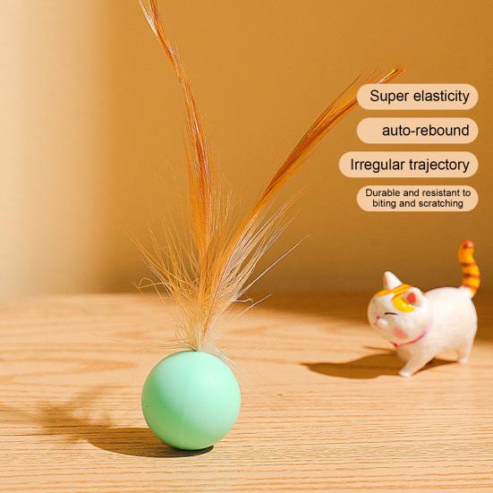 Cat Bouncy Ball Toy Silicone Ball Cat Chew Toy with Feathers Interactive Quiet Rolling Ball for Indoor Cats Biting Chewing Chasing
