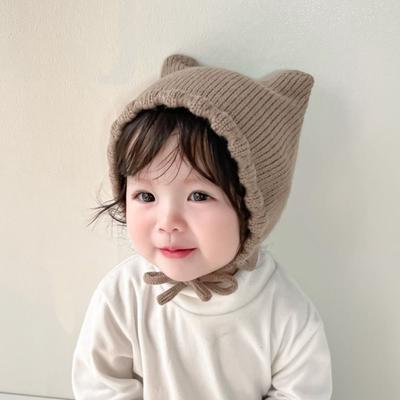 Winter Baby Knitting Hat Solid Color Ear Protection Cap Lovely Cat Ear Knit Hat  Boys Girls