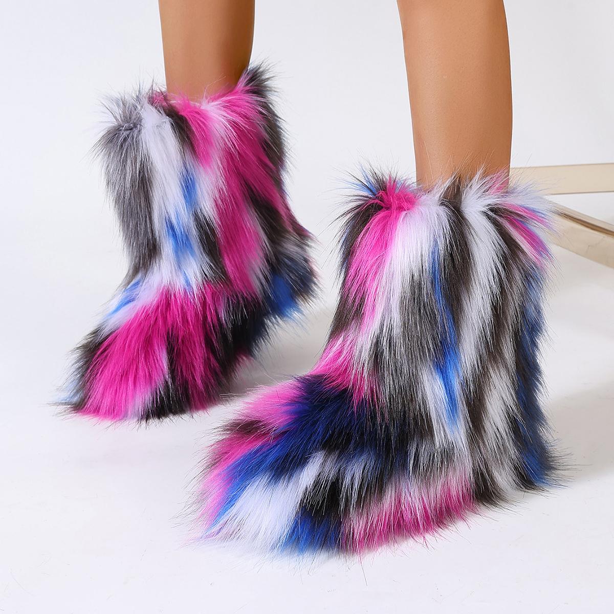 

Модные зимние женские ботинки Новые пушистые ботинки из искусственного меха лисы Женские плюшевые теплые зимние ботинки Роскошные удобные ботильоны Модная обувь для женщин 38