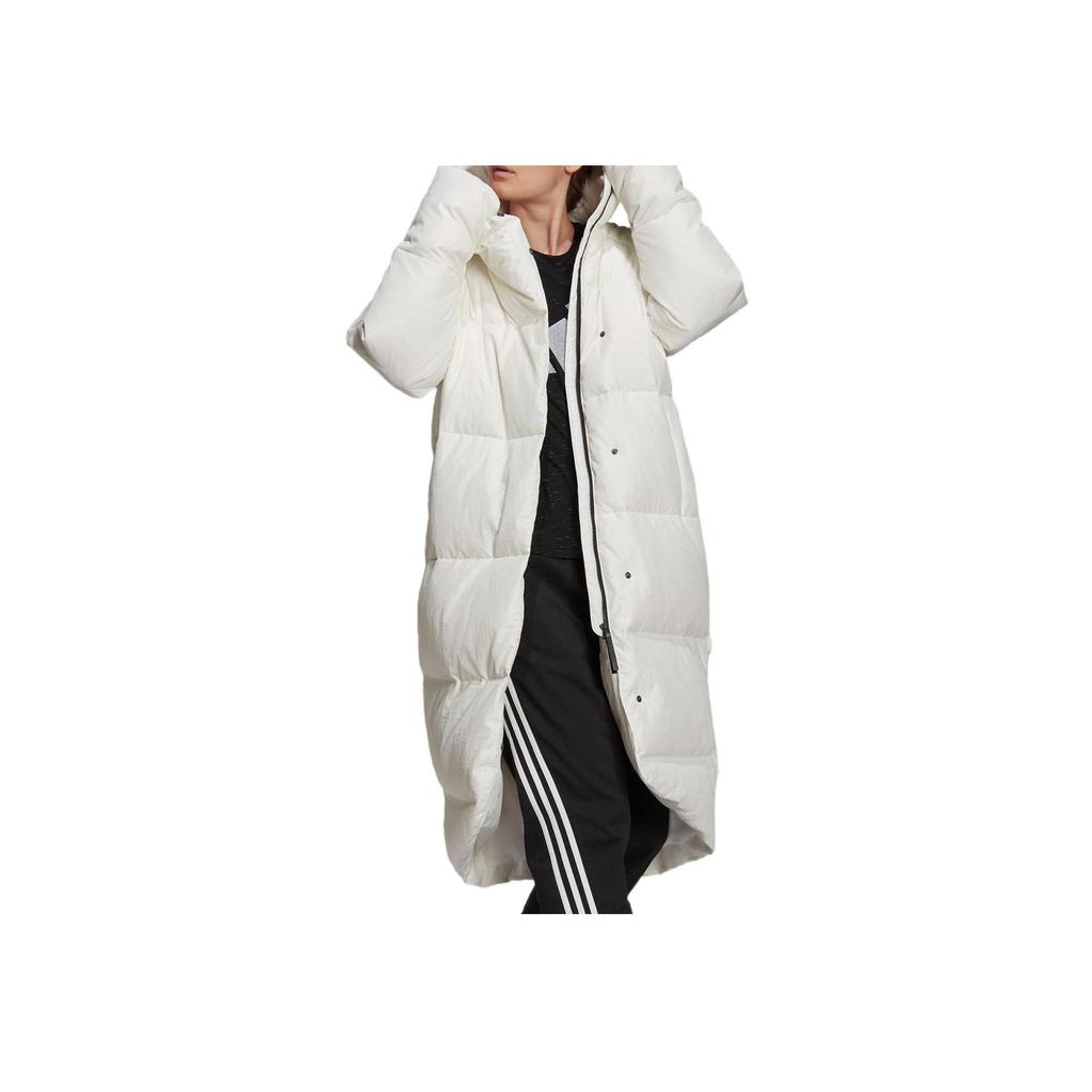 adidas Women Big Baffle Hooded Down Coat Zipper Design Warm Thickened Outdoor Casual Outerwear White GQ2509