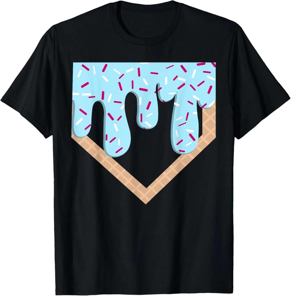 Baseball Ice Cream Dripping Baseball Home Plate Drip T-Shirt L