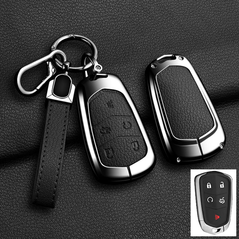 AASL1 Car Key Case Cover For Cadillac Xt5 XTS CTS SRX ATSL XT4 CT6 ATS Escalade ESV DTS ELR STS 2014-2018 Zinc Alloy Leather Keychain
