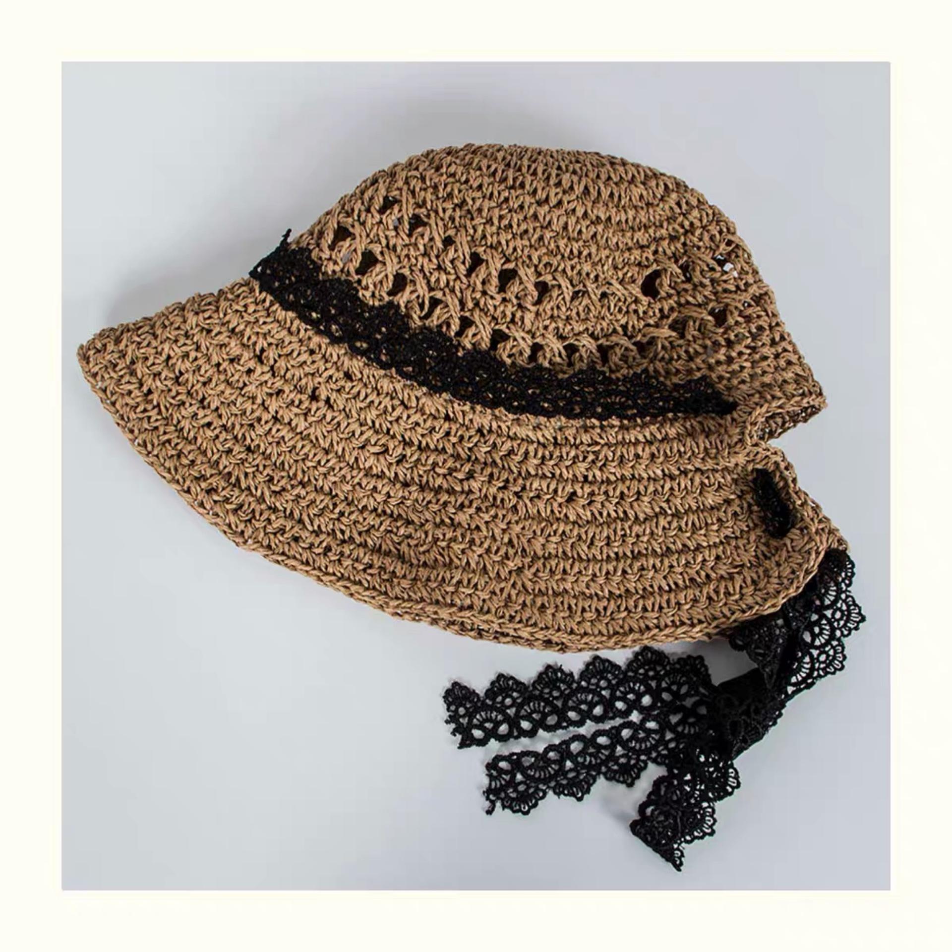 

Кружевная соломенная шляпа детская летняя маленькая свежая дорожная солнцезащитная шляпа-ведро модная кружевная шляпа для лица Adult (56-58cm) хаки
