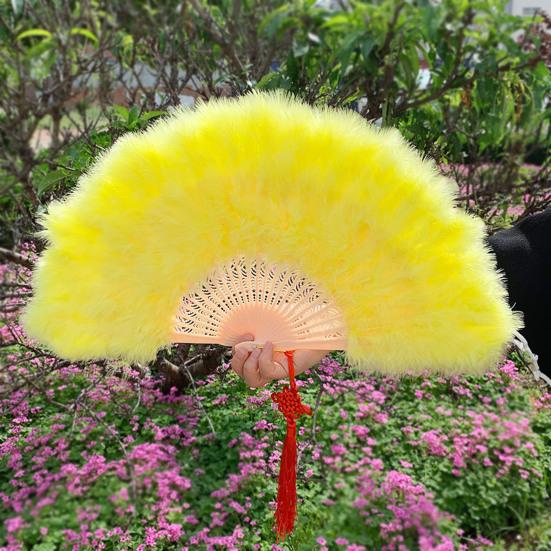 Vintage Feather Folding Fan Wedding Party Bride Hand Held Fan Portable Summer Fan Decoration Dance Performance Props Party Accessories
