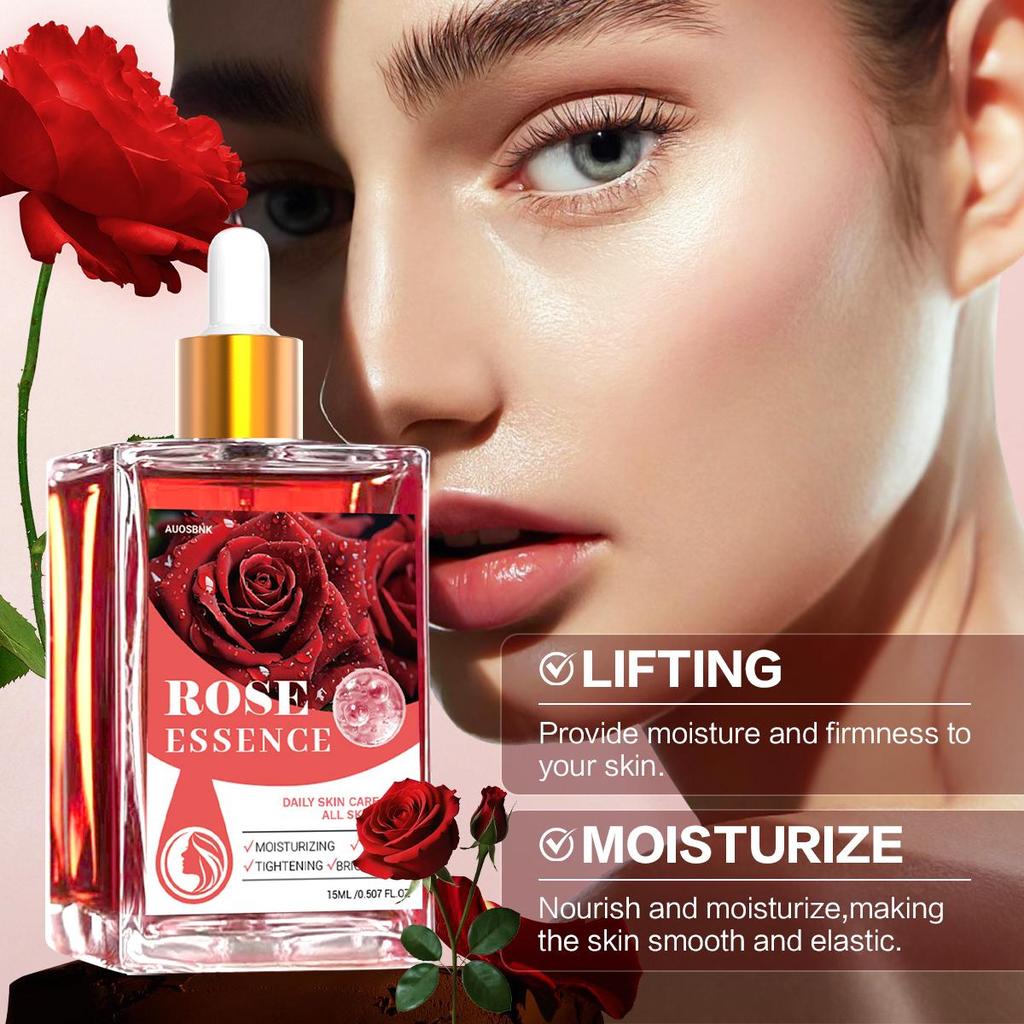 2 Stück - Reines Rosenöl mit Tropfer - Für Gesichtshautpflege, Spendet trockener Haut Feuchtigkeit, Ätherisches Öl für Gesichtsmassage, Premium-Geschenk für Frauen, Männer-15ml