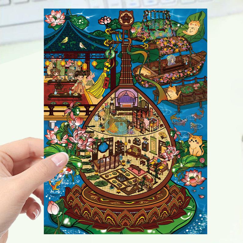 Kreslené krajinné samolepky Vícenásobný miniaturní svět 3D chata Rozbalit DIY scéna Ruční příspěvek