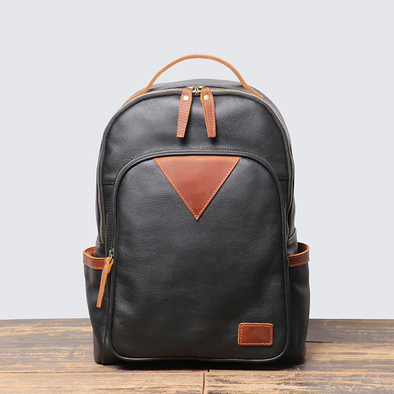 Leather Men S Bag Crazy Horse Leather Men S Backpack Large Capacity Computer Bag Personalized Contrasting Color Travel Backpack чёрный