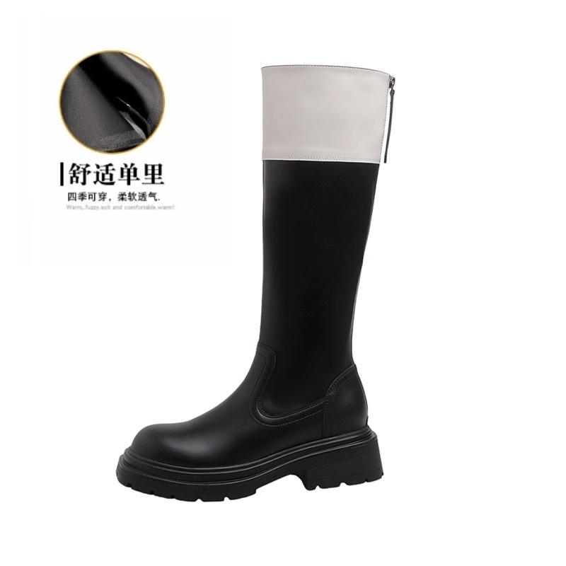 

Новые осенне-зимние новые черно-белые ботинки в цветовой гамме женские на толстой подошве, но ботфорты до колена длинные ботинки тонкие ботинки 35