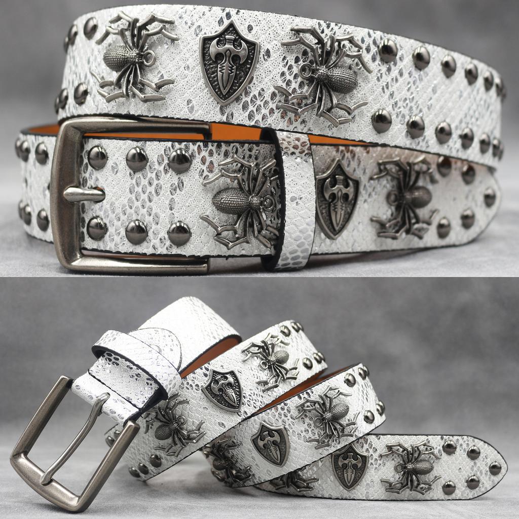 Original Skull Rivet Belt Punk Men'S Belt Women'S Snake Pattern Decorative Belt