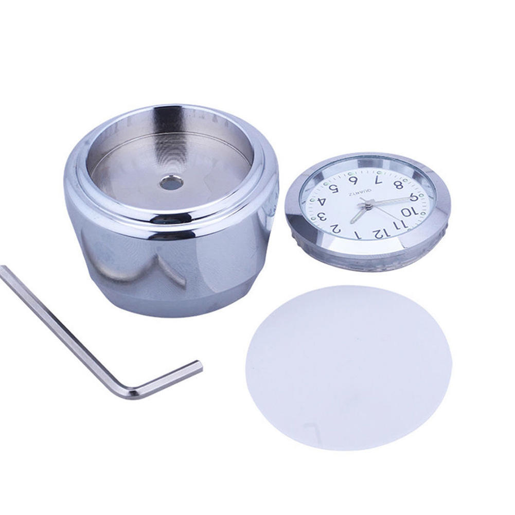 7/8" 1" Motorcycle Bike Chrome Waterproof Dial Handlebar Clock Glow Watch Black &Silver Base