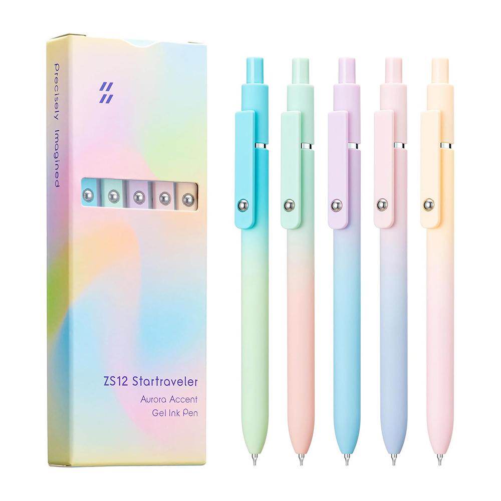 

5 Pcs/Set Aurora Gradient Colour Gel Pens 0.5Mm Black Quick Dry Smooth Gel Ink Pen For School Student Writing Stationery black