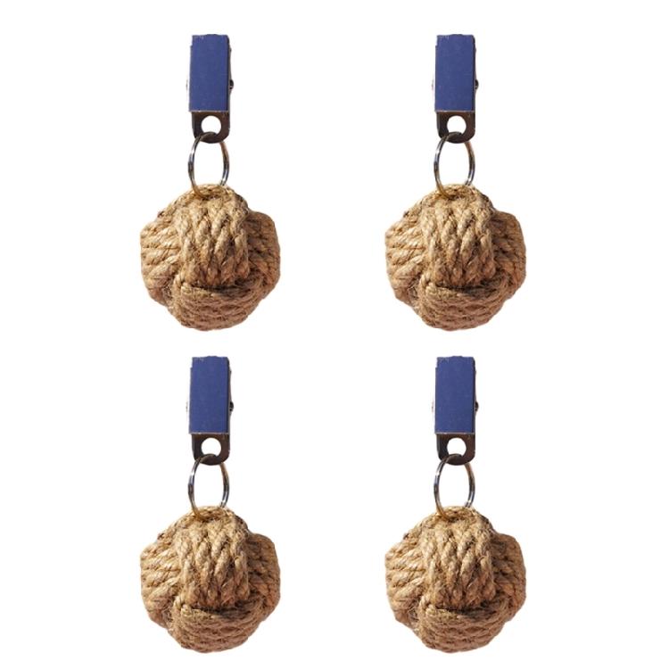 

4 Piece Cotton Linen Round Ball Tablecloth Weights with Metal Clip For Stabilizing Fabric During Meals And Outdoor Event