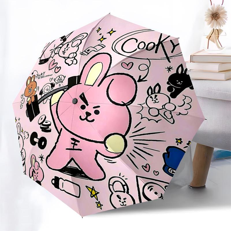 1pc BT21 Cooky Outdoor Umbrella - Automatic Opening/Closing, Portable 3-Fold Design, 8-Rib Iron Frame, Perfect Gift for Fans, Travelers, Daily Us