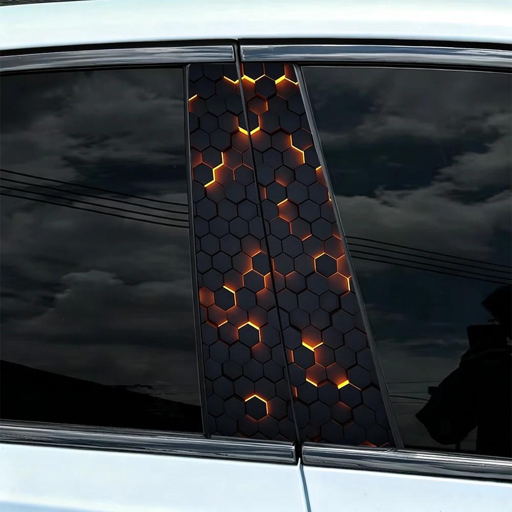 2pcs DIY Honeycomb Image Car Window Pillar Sticker Cool Car Sticker Vinyl Sticker Suitable For Car Door Pillars