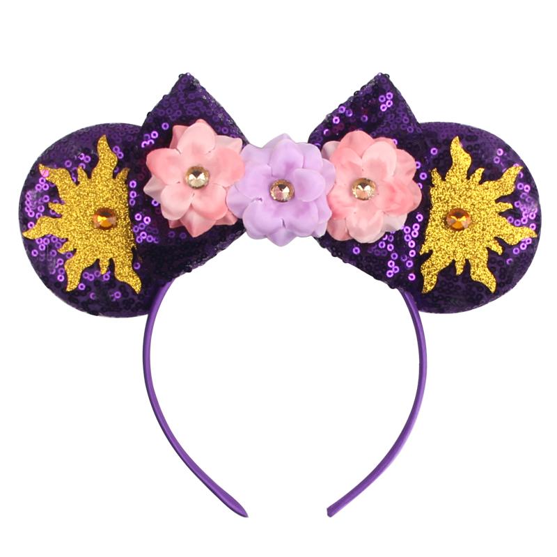 Disney Mickey Uszy Opaska z Cekinami 5" Kokarda Zamek Fajerwerki Opaska do Włosów Dla Dziewczynek Dzieci Featival Impreza DIY Akcesoria do Włosów