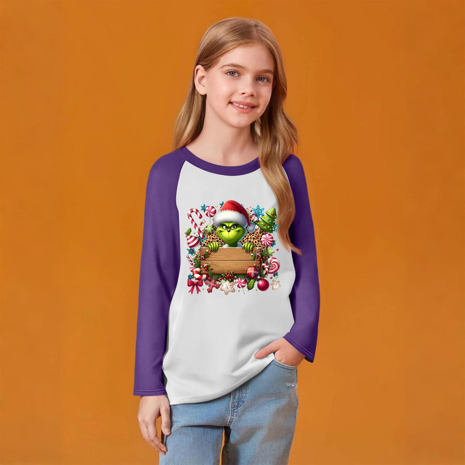 

Детский модный удобный пуловер с рождественским принтом на шее, топ с длинным рукавом 120 фиолетовый