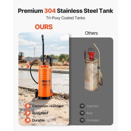 VEVOR Industrial Concrete Sprayer with Wheeled Cart, 14L Stainless Steel Sprayer, Heavy Duty Tri-Poxy Pump Sprayers, 52cm Wand, 1.2m & 3m Hoses