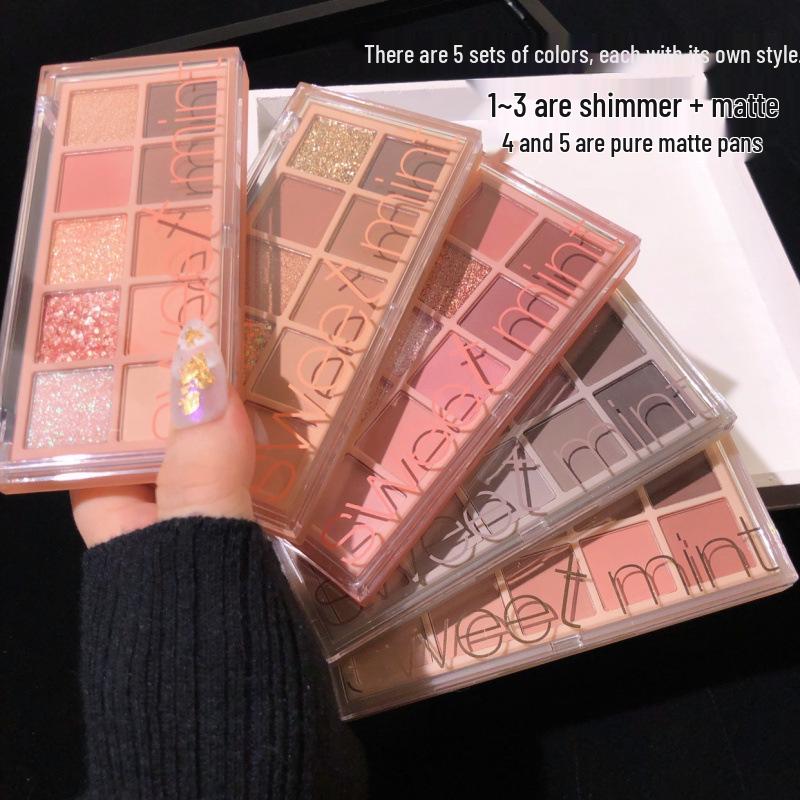 Sweet Mint Ten-Color Eye Shadow Palette - Shimmer, Matte & Glitter for Daily Wear