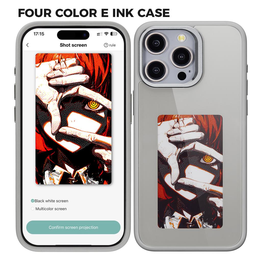 För iPhone 14 Pro E Ink Telefonskal Svart/Vit/Röd/Gul 4-Färgs Smart NFC Projektion DIY Skal