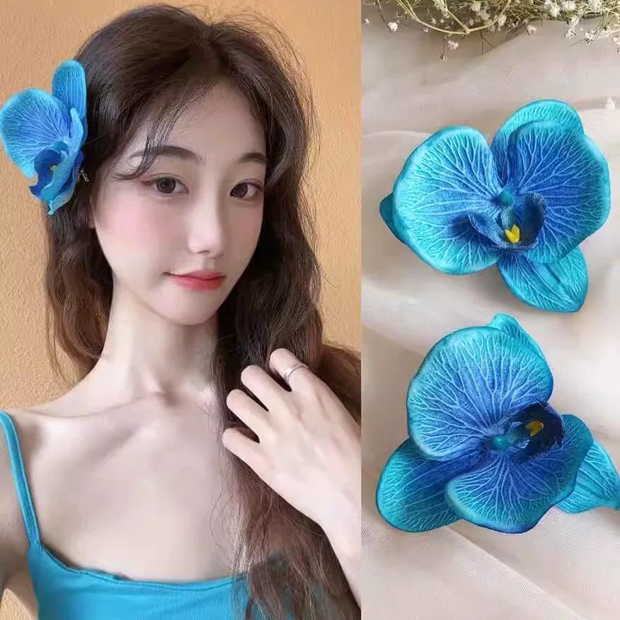 10pcs Summer Phalaenopsis Flower Hair Clip Simulated Floral French Fashion Barrettes Color Girls Headwear Bobby Pin Accessories