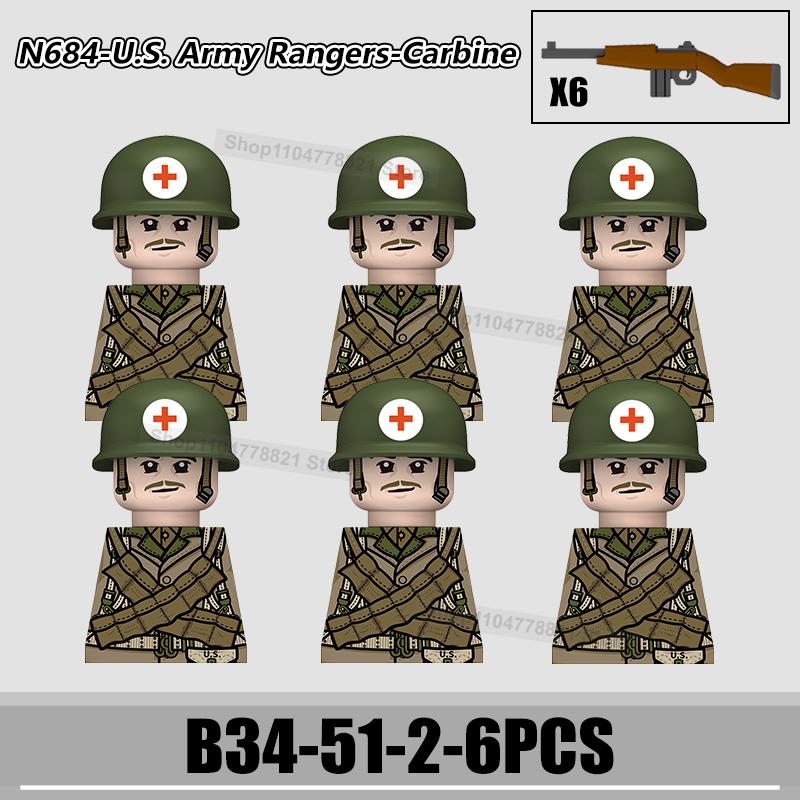 WW2 US Rangers 101 Airborne Soldier Figures Building Blocks Military Army Infantry Gear Helmet Rifle Guns BAR Bricks Toy Gifts