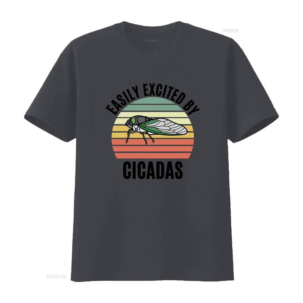 Summer Cicada T Shirt Easily Excited By Cicadas Funny Insect Bug Entomology Design Vintage Washed Slightly Soft Stylish Homme