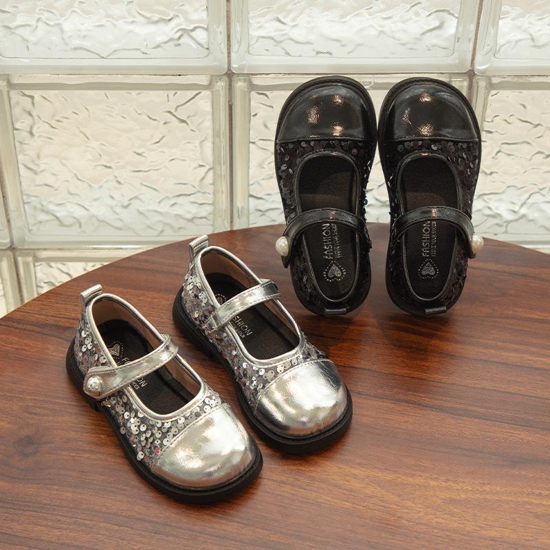 2025 autumn new classmate little girl temperament sequined princess shoes Korean version fashion trendy girls single leather shoes