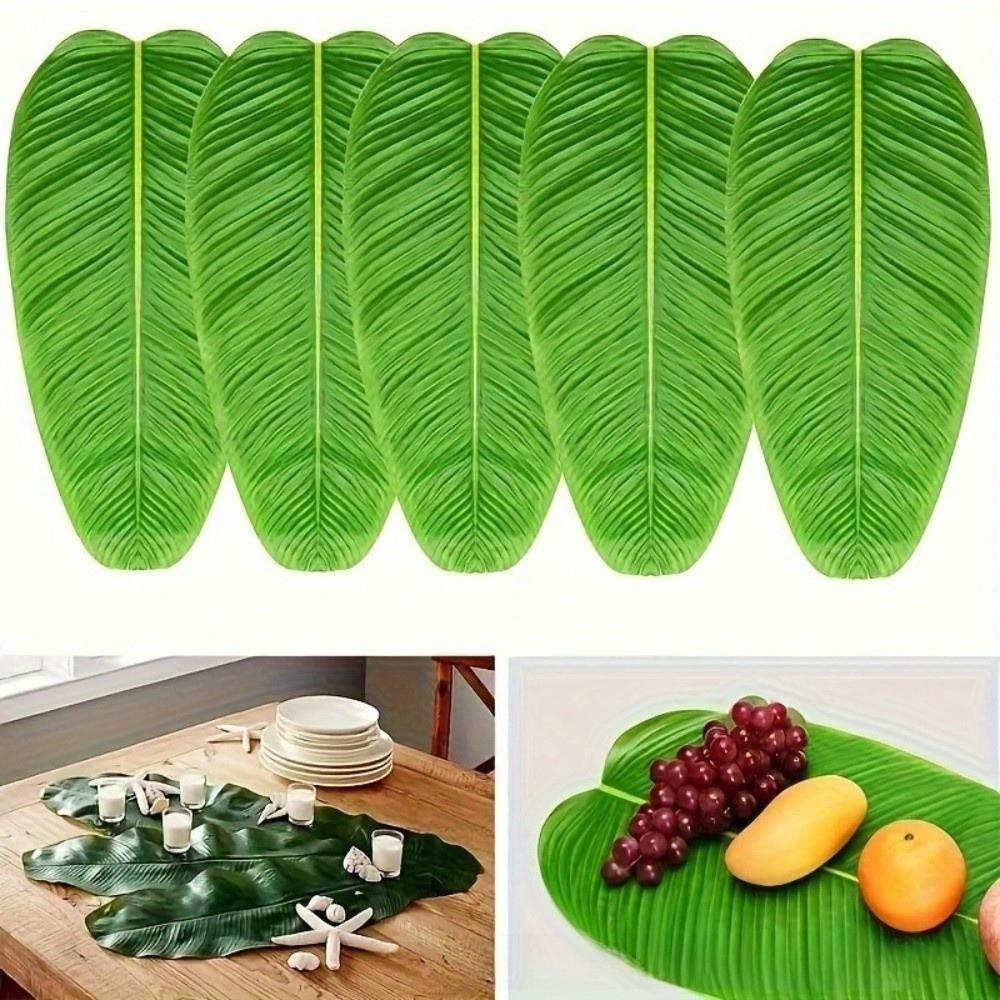 5Pcs Heat Resistant Artificial Banana Leaves Simulation Coasters Decor Faux Lotus Leaf Waterproof Anti Skid Table Mats