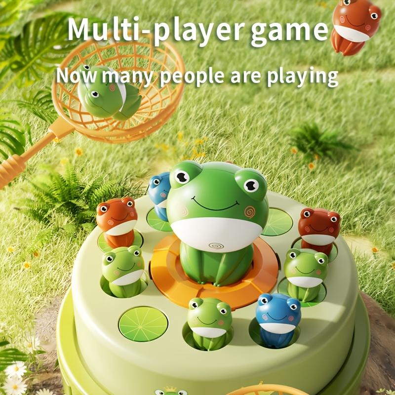 Kids' Jumping Frog Cartoon Net Catching Launcher Toy Green Frog with Colorful Jumping Pups, Battery Operated (Batteries Not Included),  Frog Toys