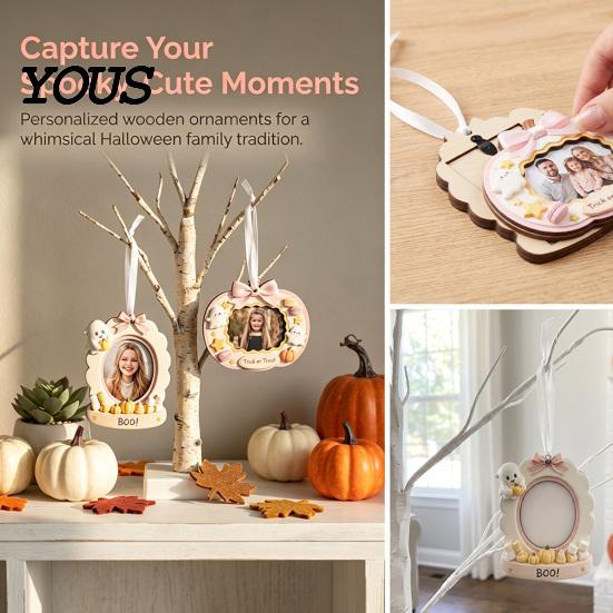 Seasonal Party Decor Mini Halloween Picture Frame, Small Cute Ghost Pumpkin Photo Frame Ornament, Wooden Hanging Ornament Decorative Postcard