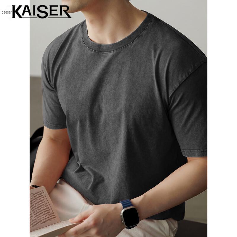 KAISER Men's Distressed Solid Cotton Crew Neck T-Shirt