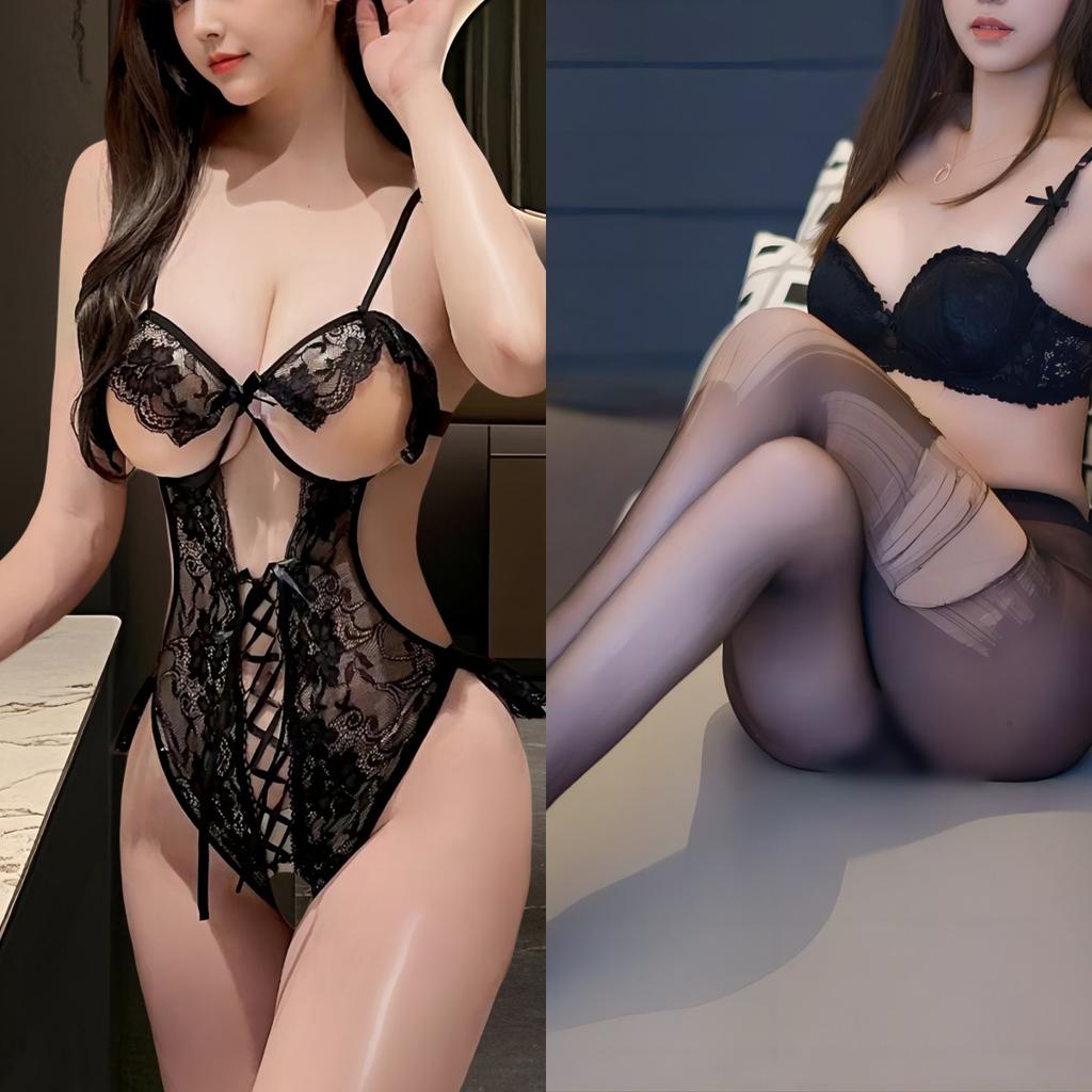 Sexy underwear Sexy small chest steel ring onesie Passion temptation Hollow breast suspender Lace free suit women