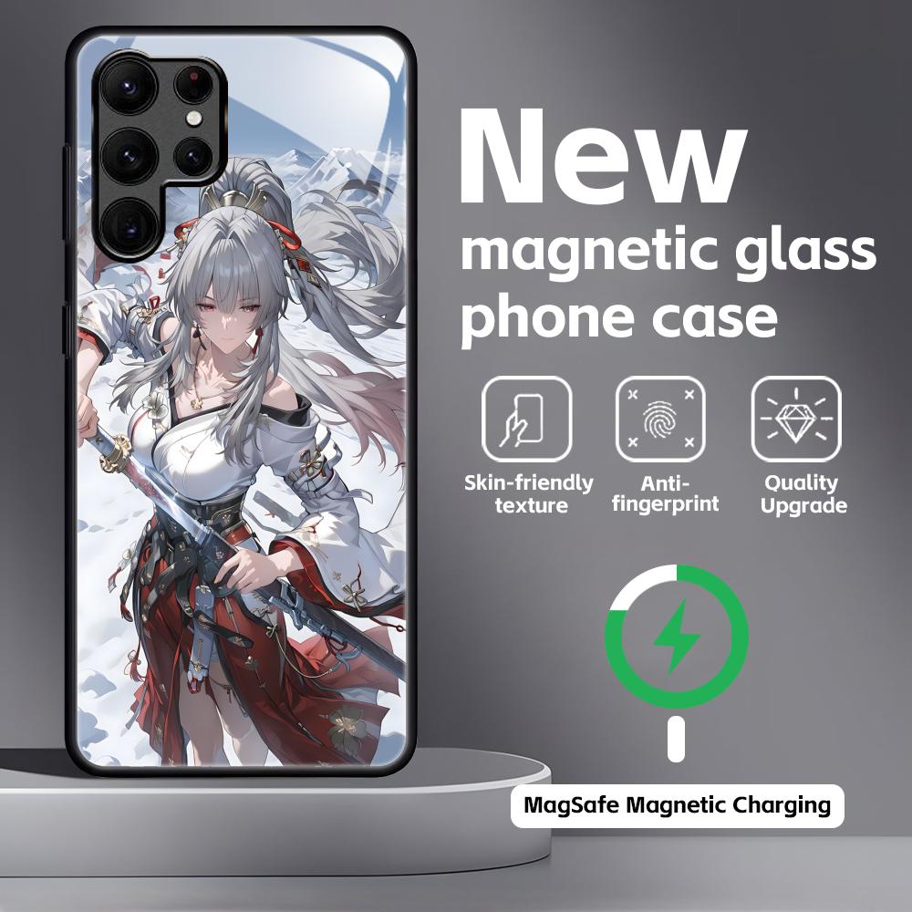 Wuthering Waves Hiyuki Phone Case For Samsung S26 S25 S24 S23 S22 S21 Plus Ultra Note20 Glass Magnetic Case