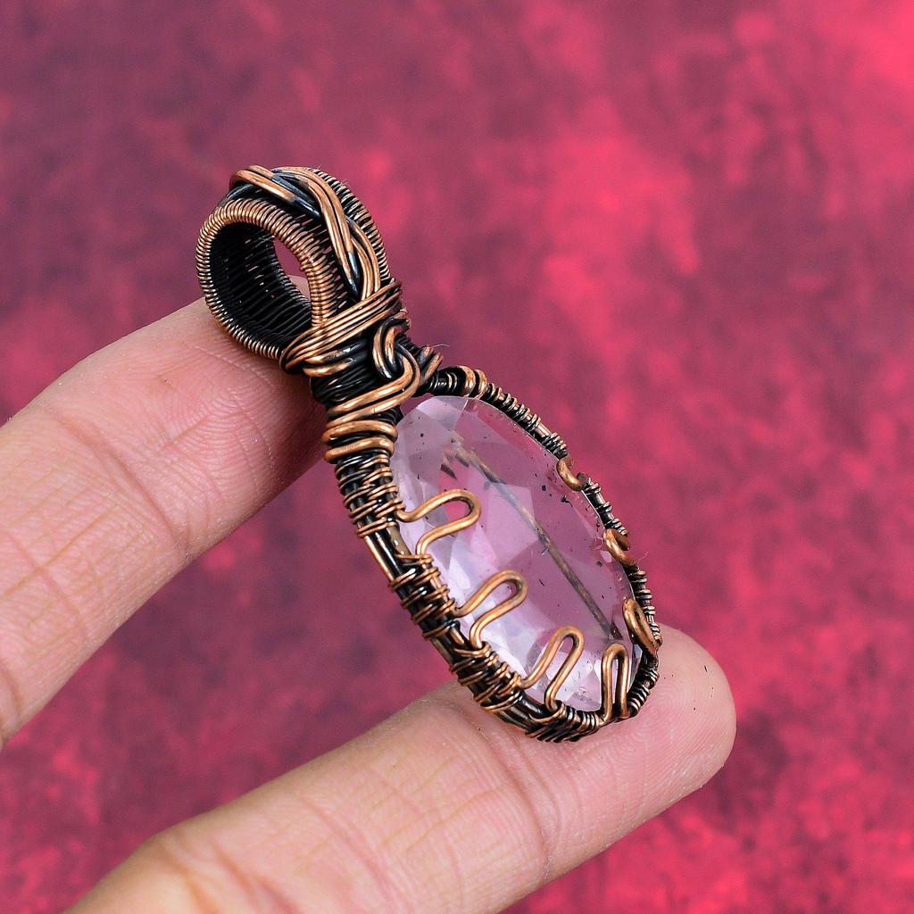 Faceted Pink Kunzite Pendant Copper Wire Wrapped Gemstone Pendant Handmade Jewelry Brand New Pendant Gifts for Mom Beautiful  Copper Jewelry