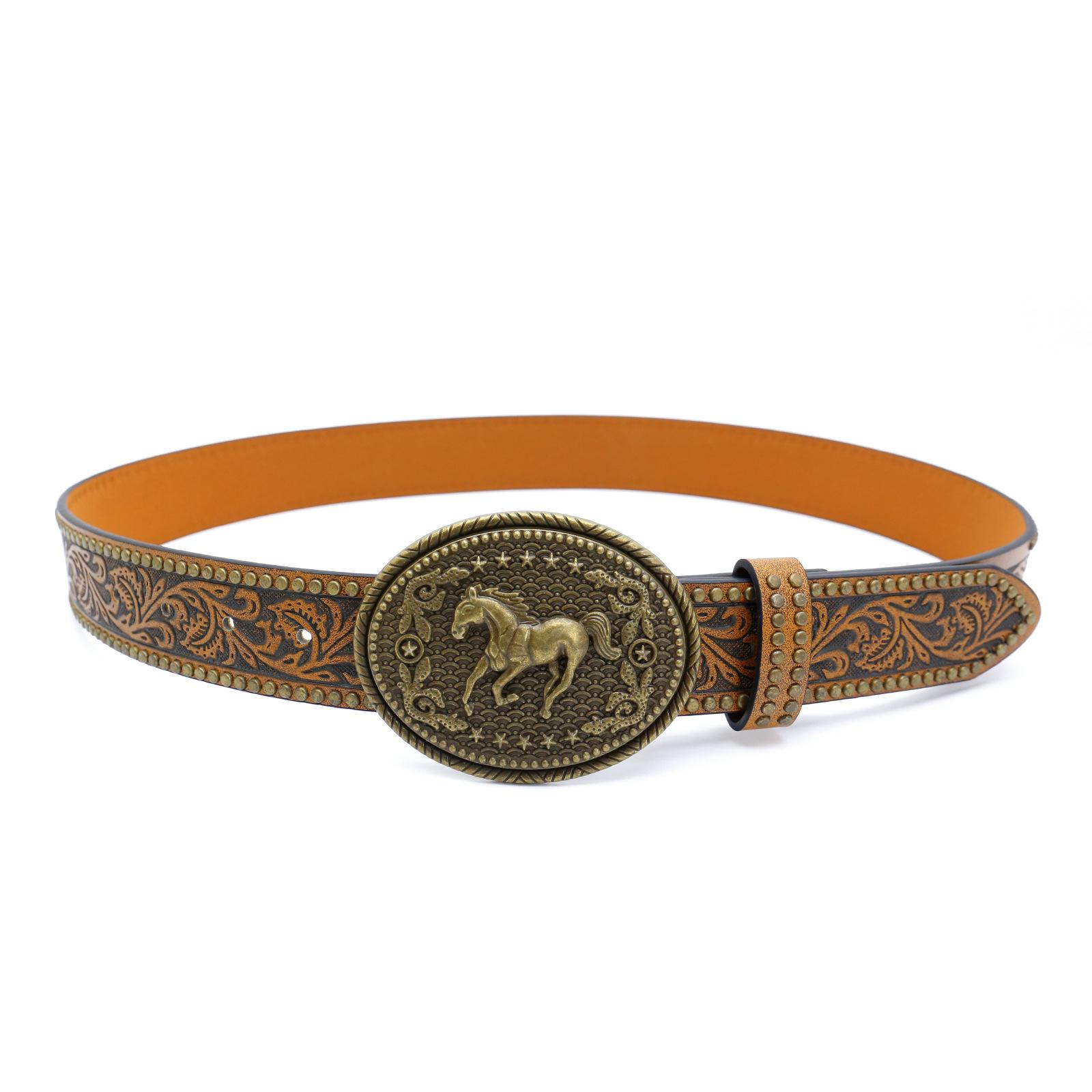 Западный Джинсовый Пояс-Шлейка Большая Пряжка с Доской Винтажная Кромка с Бусинами Мужской Панк Хип-Хоп ПУ Кожаный Пояс S size (110cm)